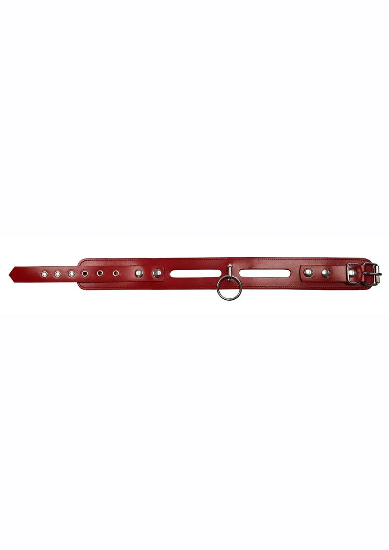 Rouge Leather Fashion Bondage Collar with O-Ring - Image 5