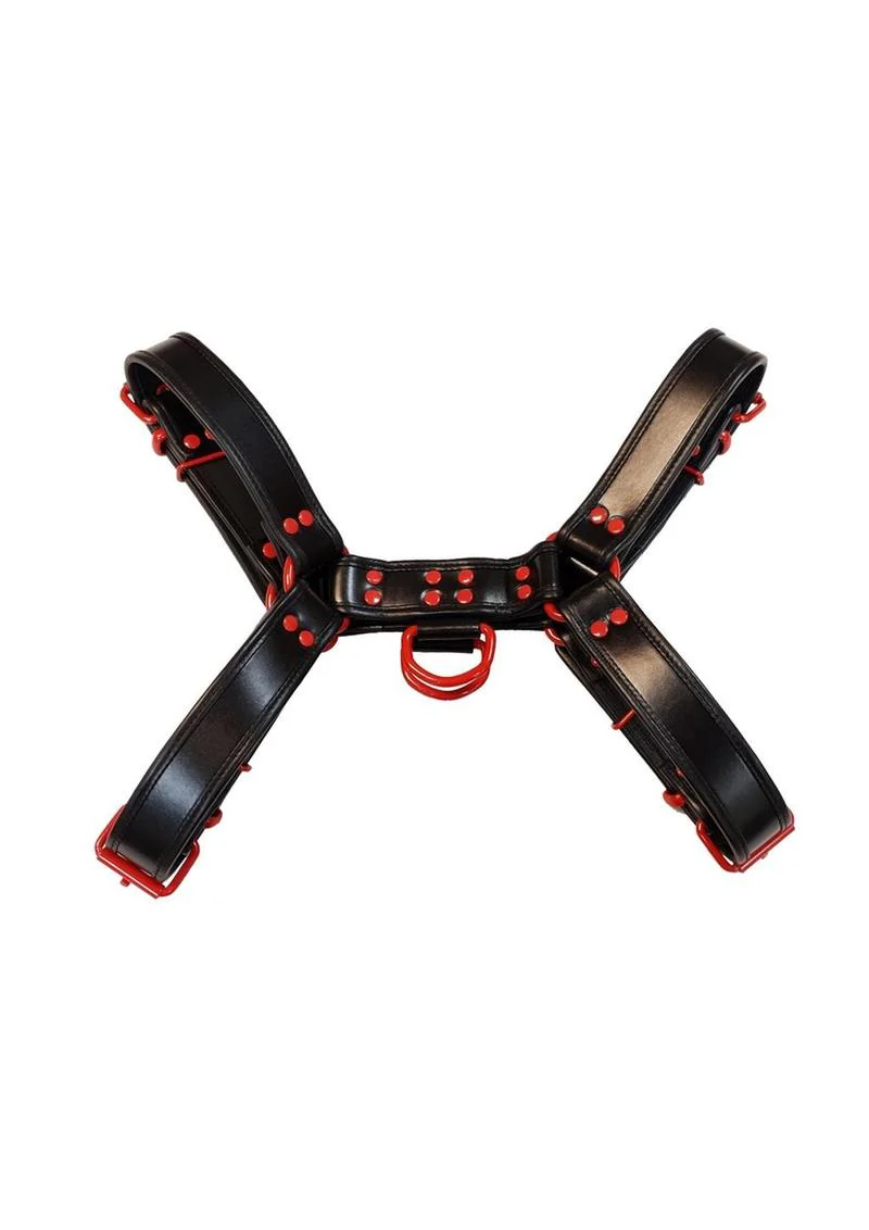 Rouge Leather Over The Head Harness Black with Red Accessories - Image 6