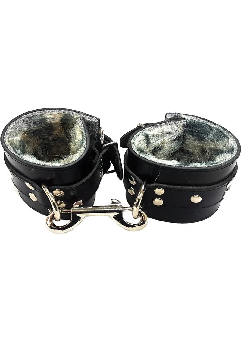 Rouge Leather Wrist Cuffs with Faux Fur Lining - Image 2