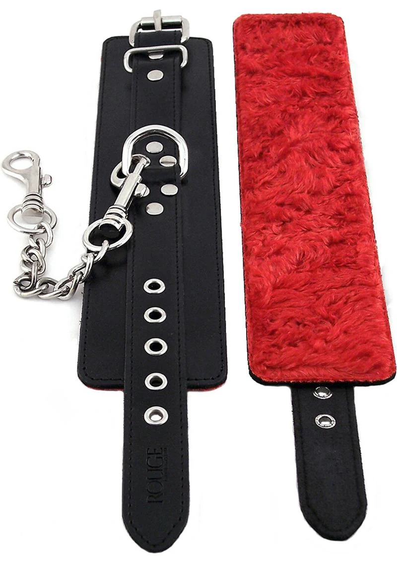 Rouge Leather Wrist Cuffs with Faux Fur Lining - Image 3