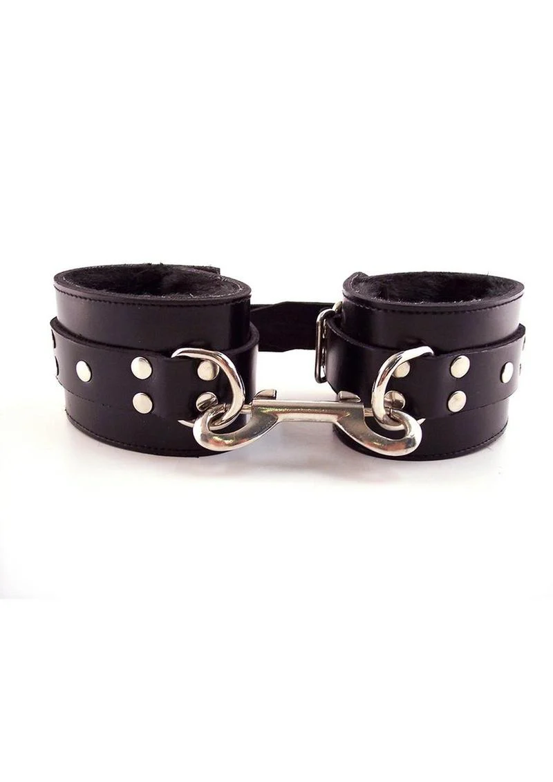 Rouge Leather Wrist Cuffs with Faux Fur Lining - Image 4