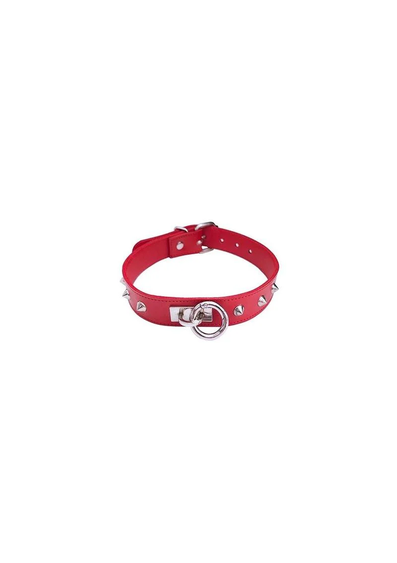 Rouge O Ring Studded Adjustable Leather Collar - Image 5