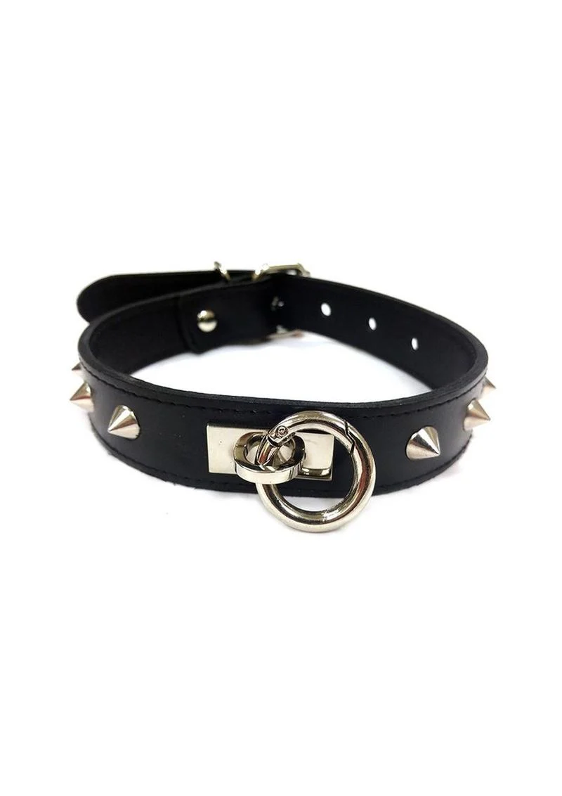 Rouge O Ring Studded Adjustable Leather Collar - Image 6