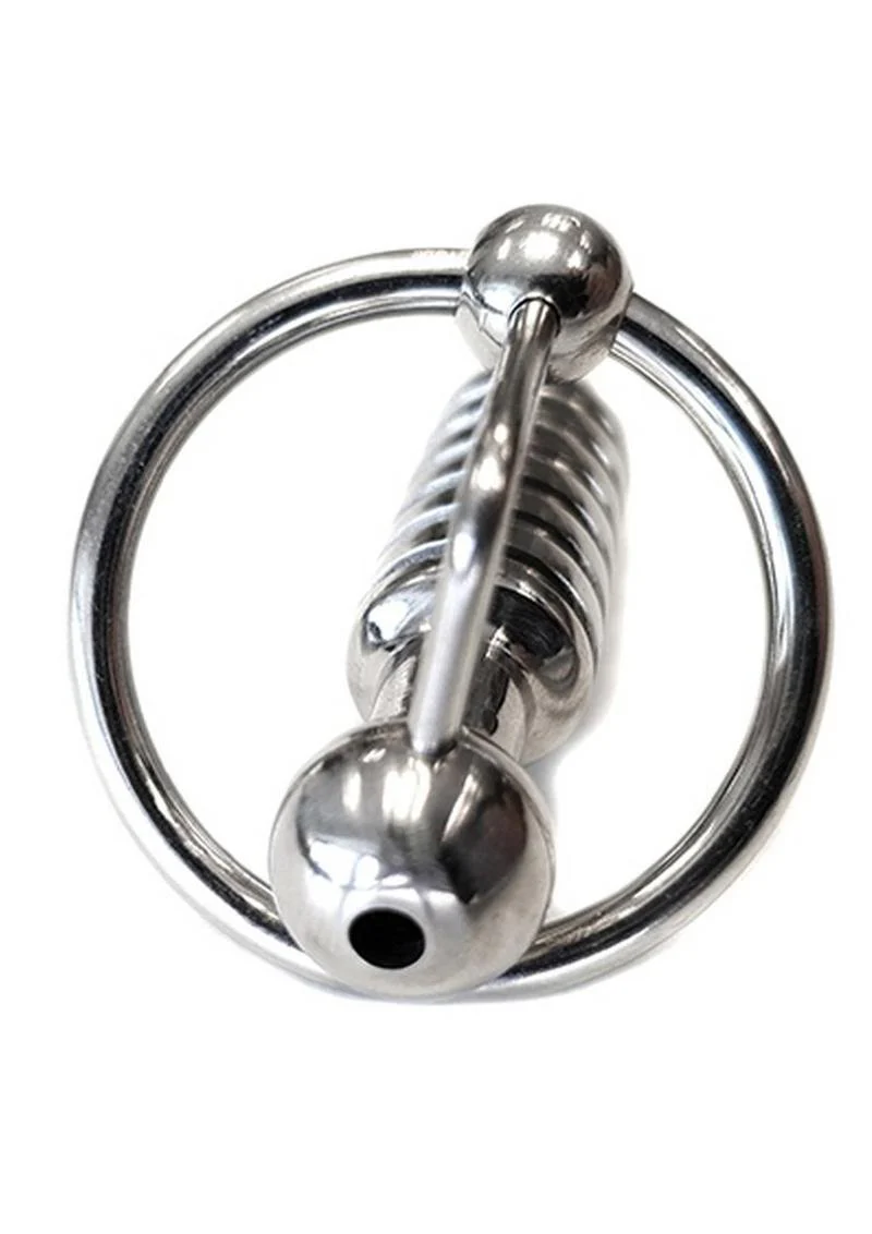 Rouge Stainless Steel Hollow Beaded Urethral Probe and Cock Ring - Image 2
