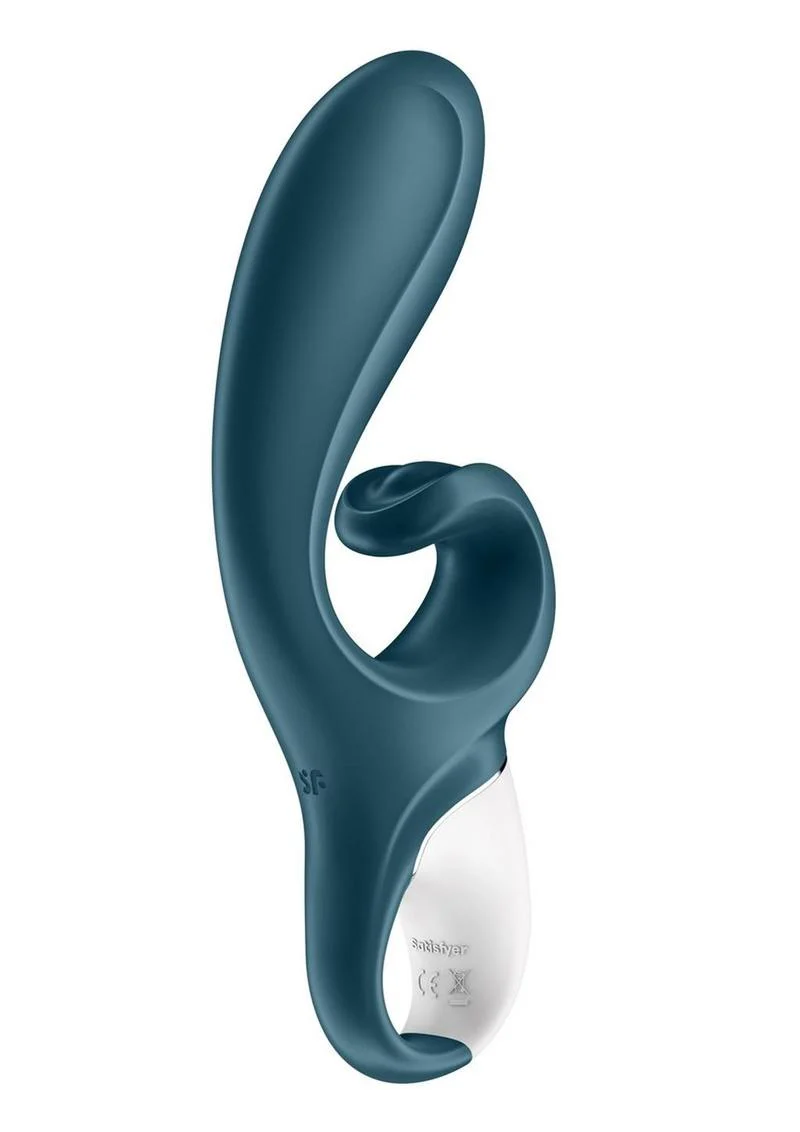 Satisfyer Hug Me Rechargeable Silicone Vibrator with Clitoral Stimulation - Grayblue - Image 3
