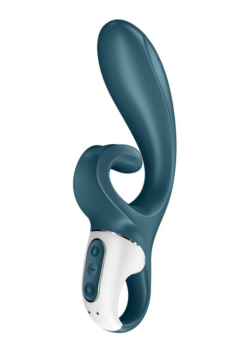 Satisfyer Hug Me Rechargeable Silicone Vibrator with Clitoral Stimulation - Grayblue - Image 4