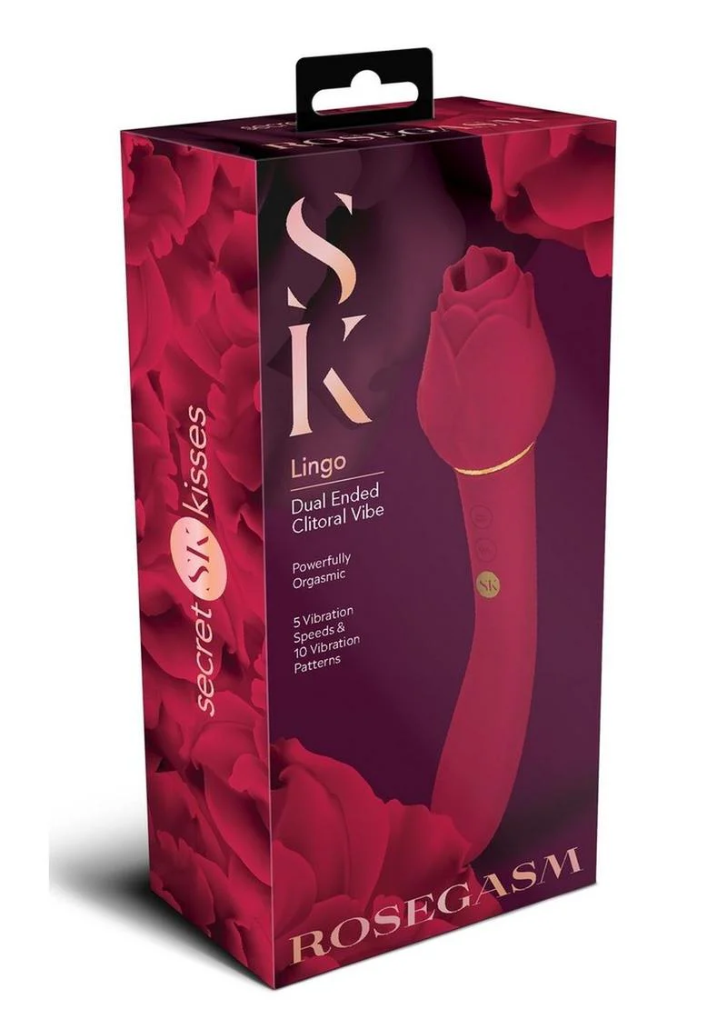 Secret Kisses Rosegasm Lingo Rechargeable Silicone Dual End Vibrator with Clitoral Stimulator - Image 2