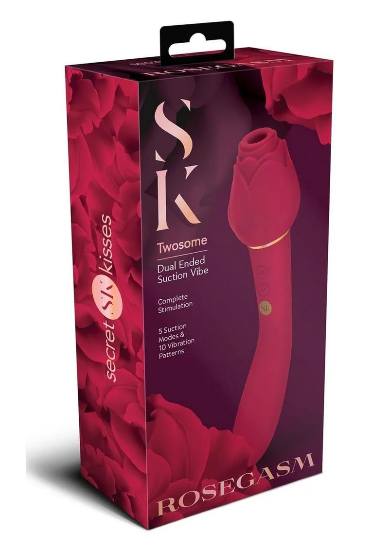 Secret Kisses Rosegasm Twosome Rechargeable Silicone Dual End Vibrator with Clitoral Stimulator - Image 2