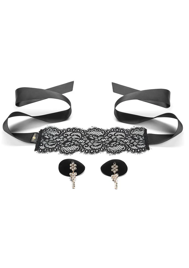 Secret Kisses Temptation Set Boudoir Lace Blindfold and Tassel Pasties