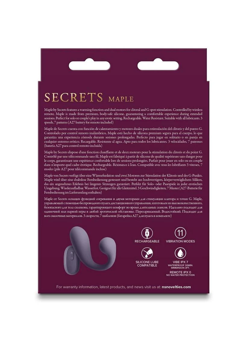 Secrets Maple Rechargeable Silicone G-Spot Warming Vibrator with Clitoral Stimulation - Image 4