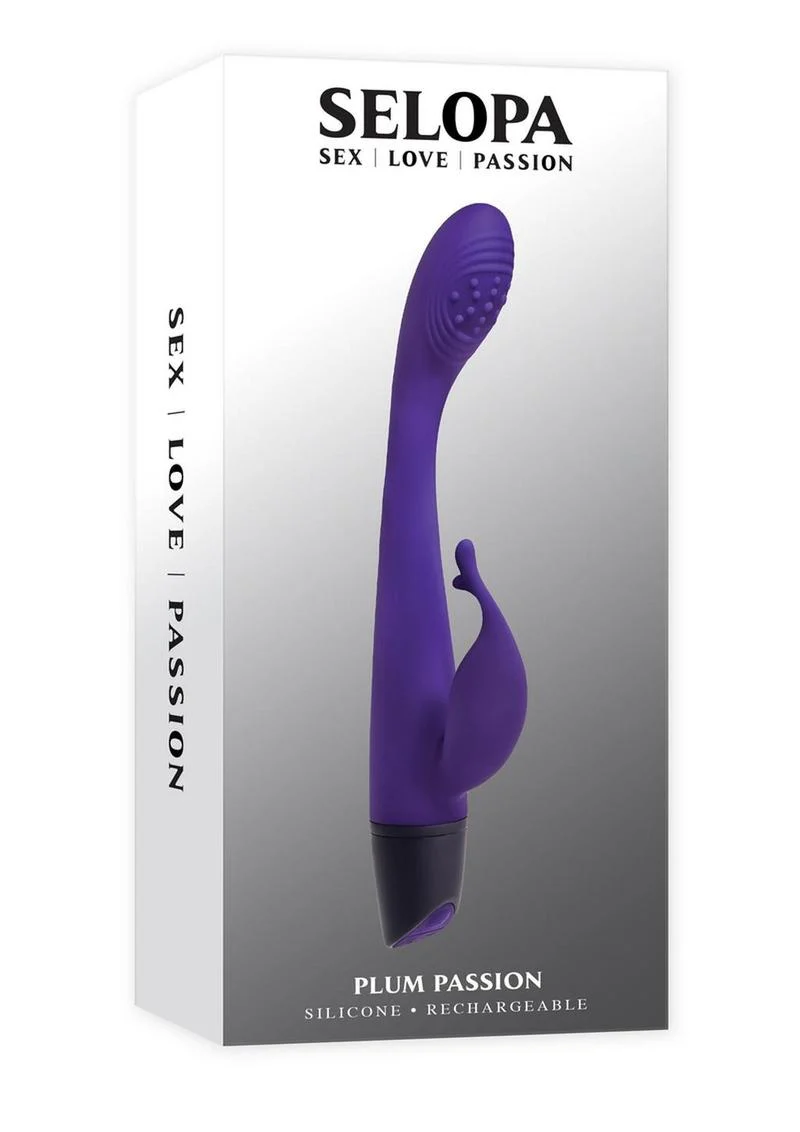 Selopa Plum Passion Rechargeable Silicone Vibrator with Clitoral Stimulator - Image 2