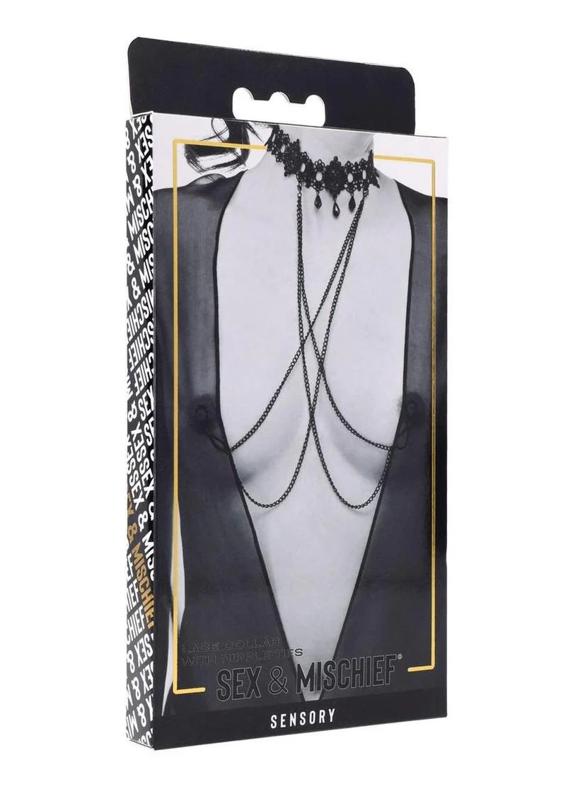 Sex and Mischief Lace Collar with Nipple Ties - Image 2