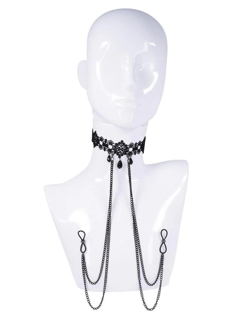 Sex and Mischief Lace Collar with Nipple Ties - Image 4