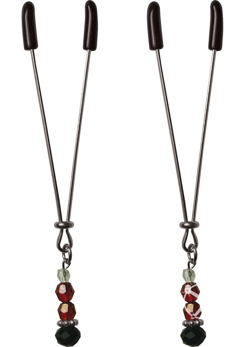 Sex and Mischief Ruby Black Adjustable Nipple Clips with Beads