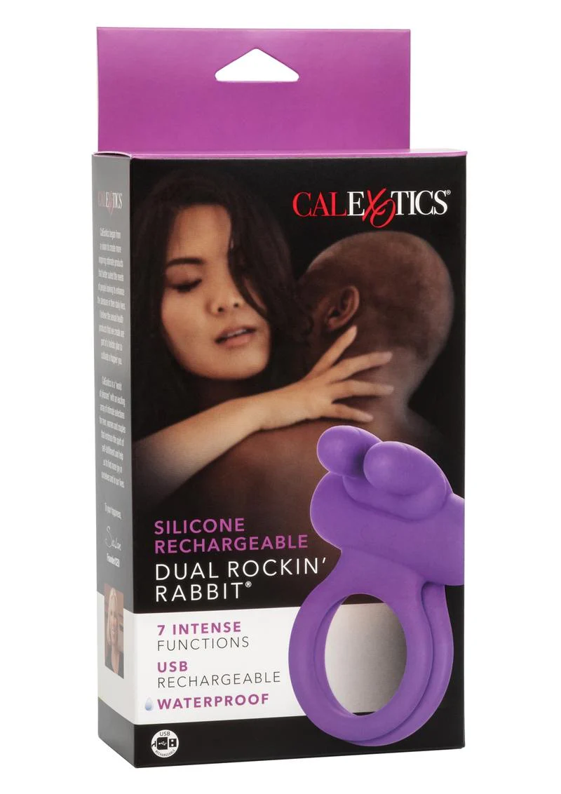 Silicone Rechargeable Dual Rockin Rabbit Multi Speed Cockring Waterproof - Image 2