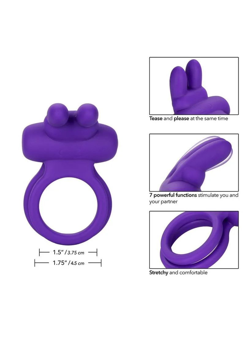 Silicone Rechargeable Dual Rockin Rabbit Multi Speed Cockring Waterproof - Image 4