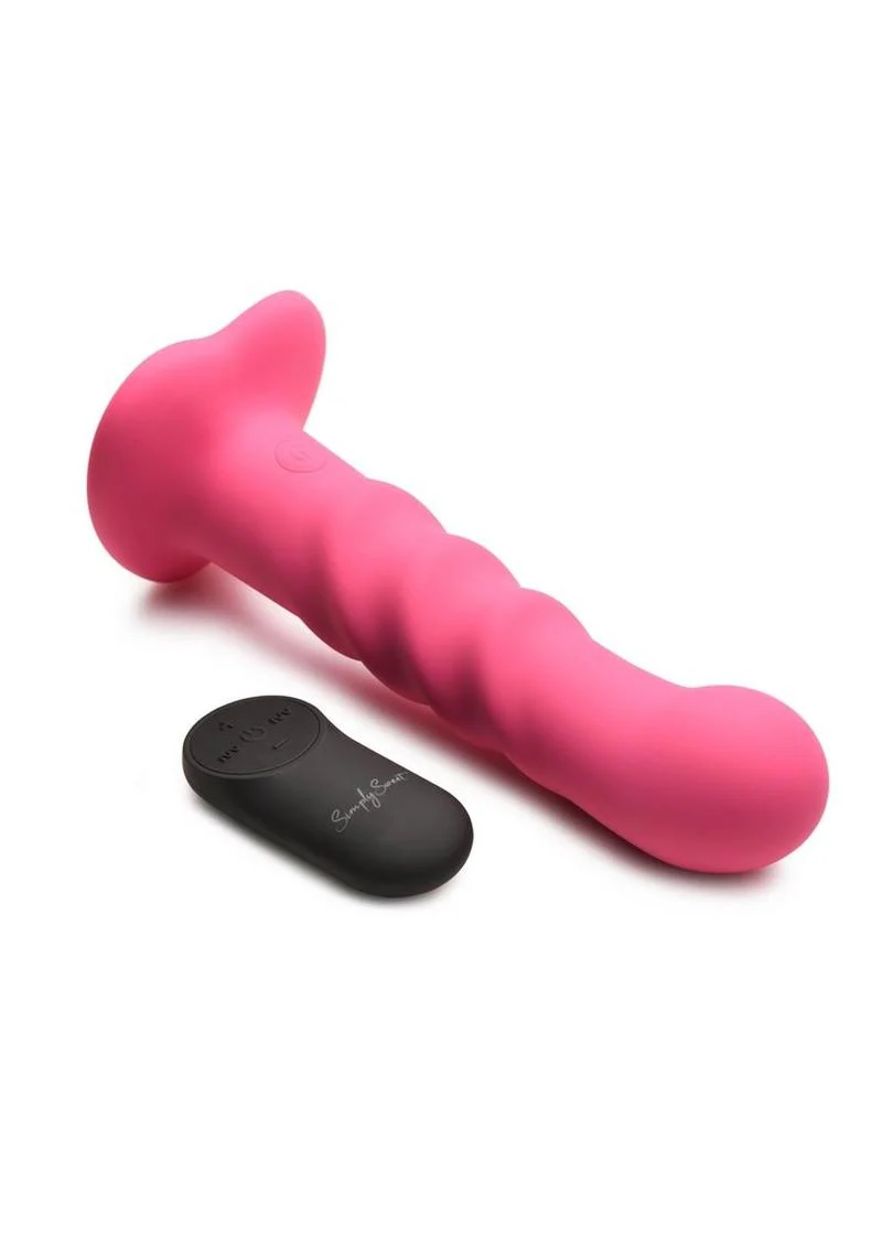 Simply Sweet 21x Vibrating Ribbed Rechargeable Silicone Dildo with Remote - Image 3