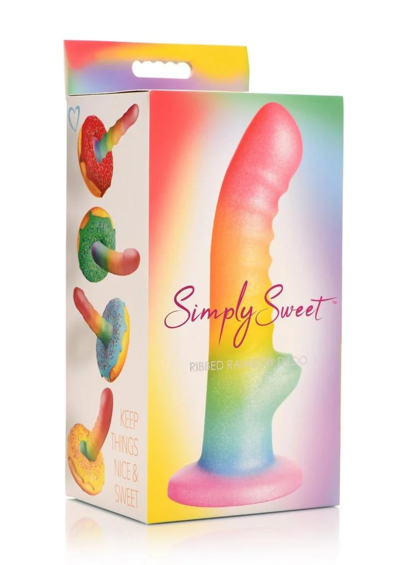 Simply Sweet Ribbed Silicone Rainbow Dildo - Image 2
