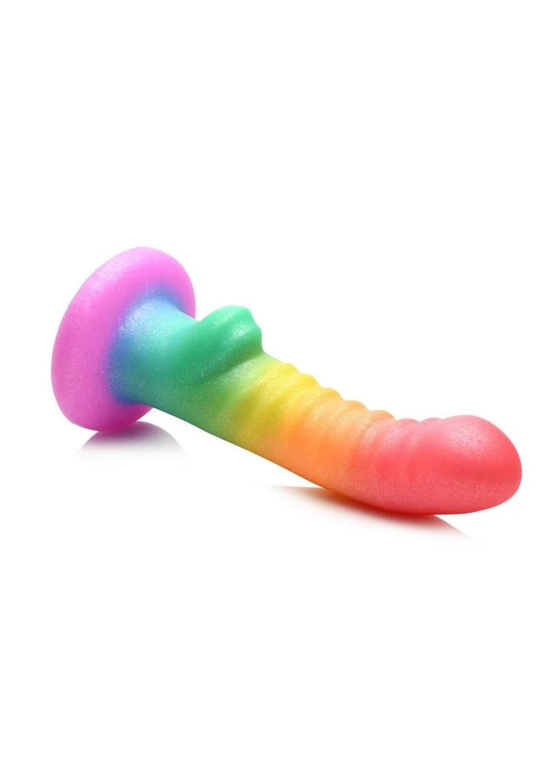 Simply Sweet Ribbed Silicone Rainbow Dildo - Image 3