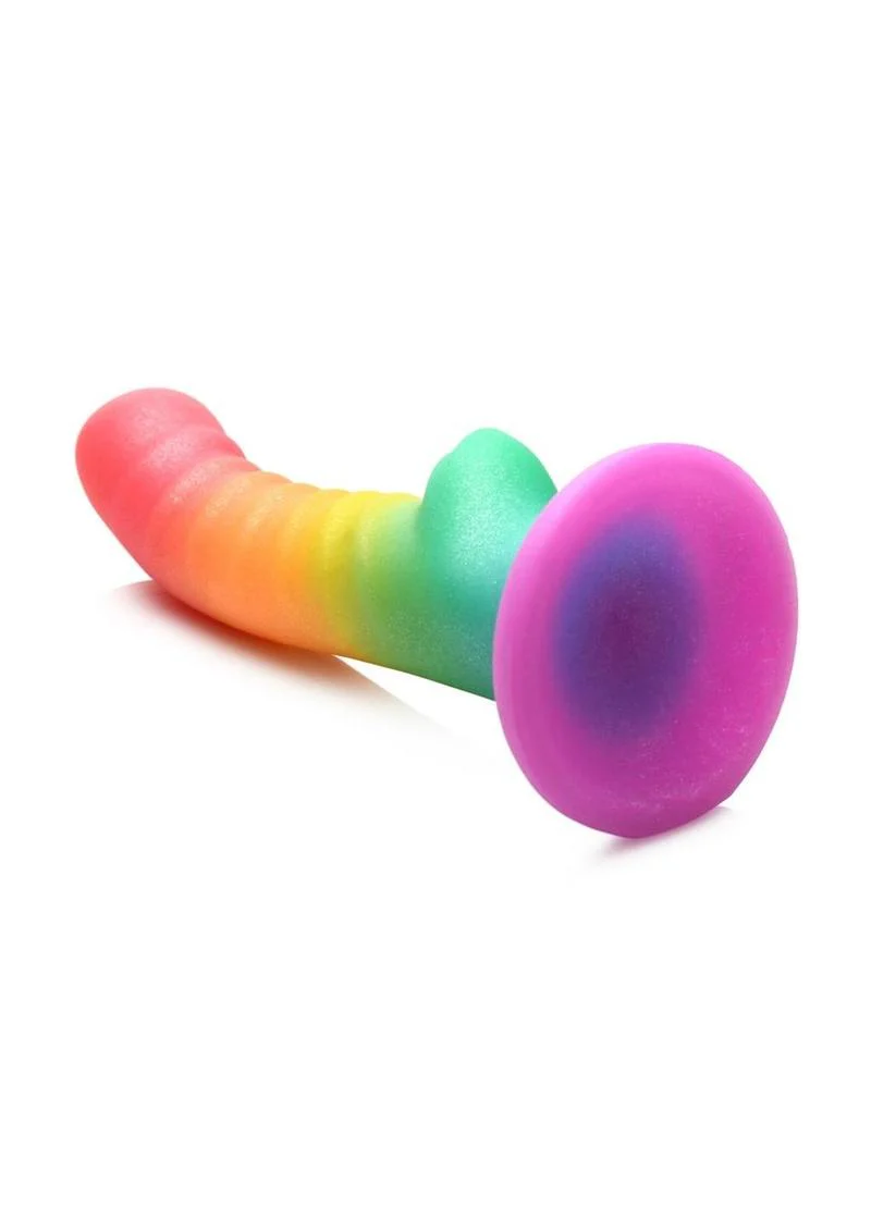 Simply Sweet Ribbed Silicone Rainbow Dildo - Image 4