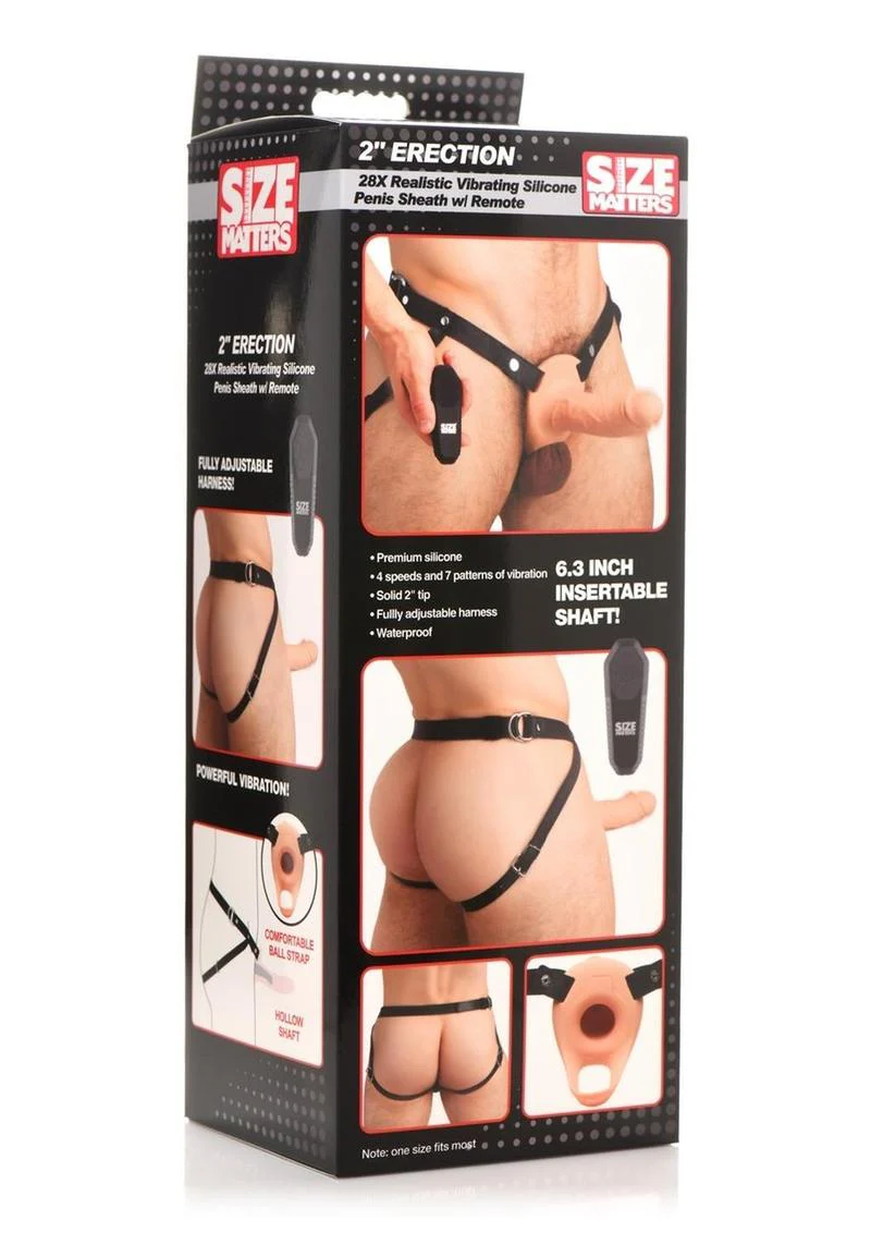 Size Matters 2 Erection 28x Realistic Vibrating Rechargeable Silicone Penis Sheath with Remote Control - Image 6