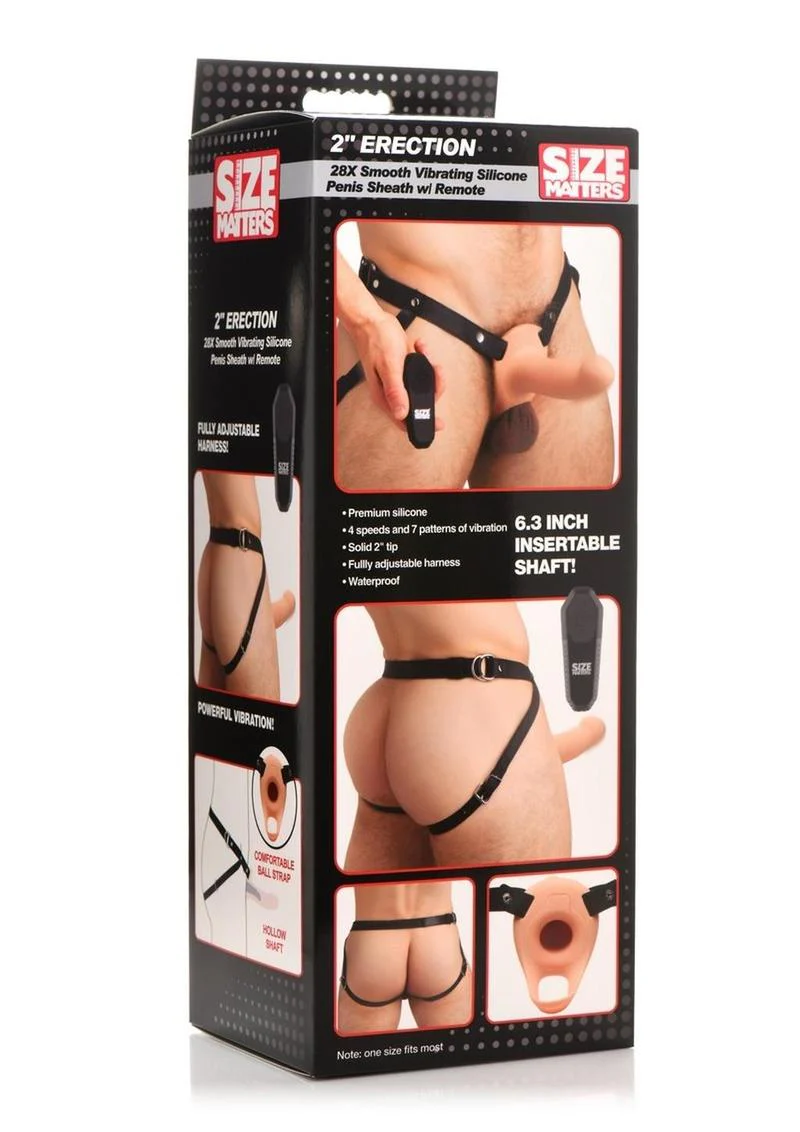 Size Matters 2 Erection 28x Smooth Vibrating Rechargeable Silicone Penis Sheath with Remote Control - Image 6
