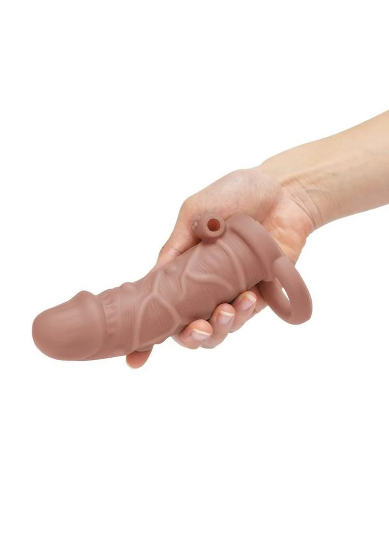 Size Up Silicone Vibrating Realistic Penis Extender with Ball Loop - Image 8