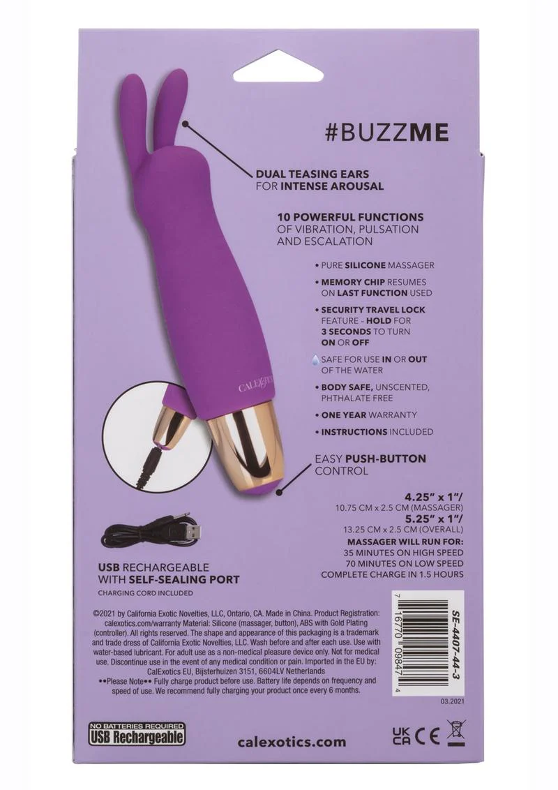 Slay #Buzzme Rechargeable Silicone Rabbit Ears Bullet Vibrator - Image 4