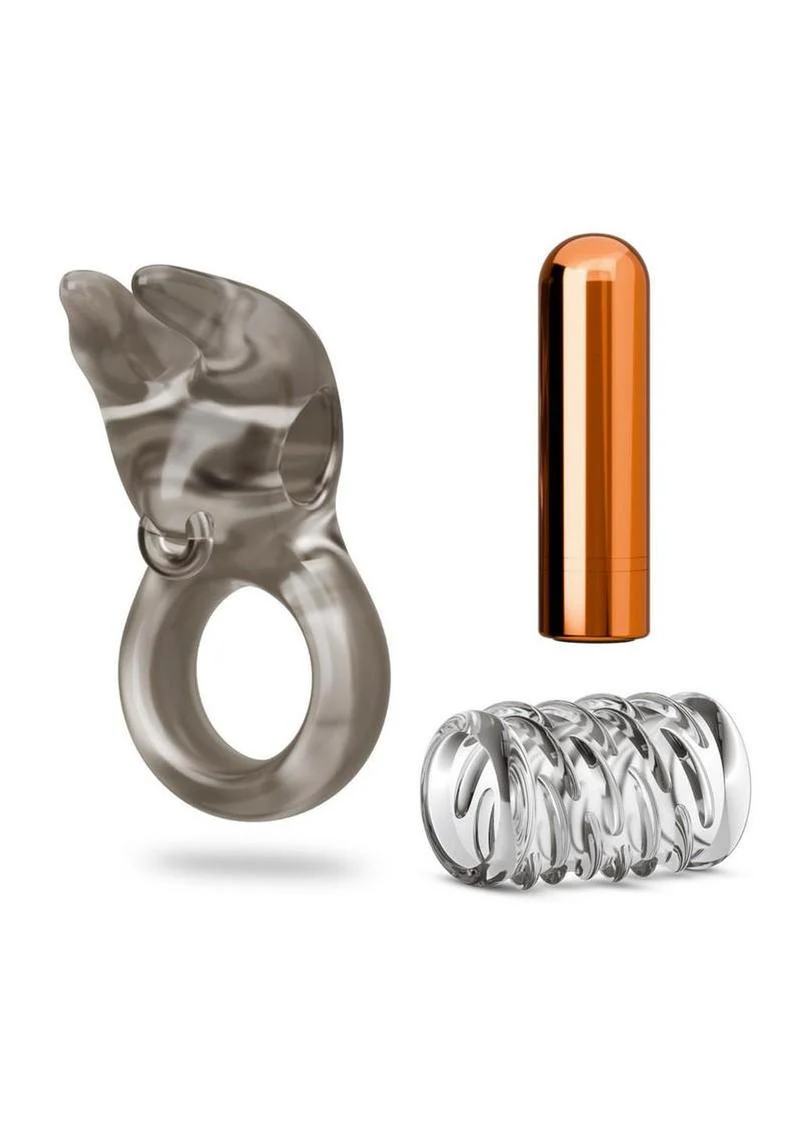 Stay Hard Vibrating Rechargeable Clitoral Stimulating Cock Ring Set with Textured Sleeve