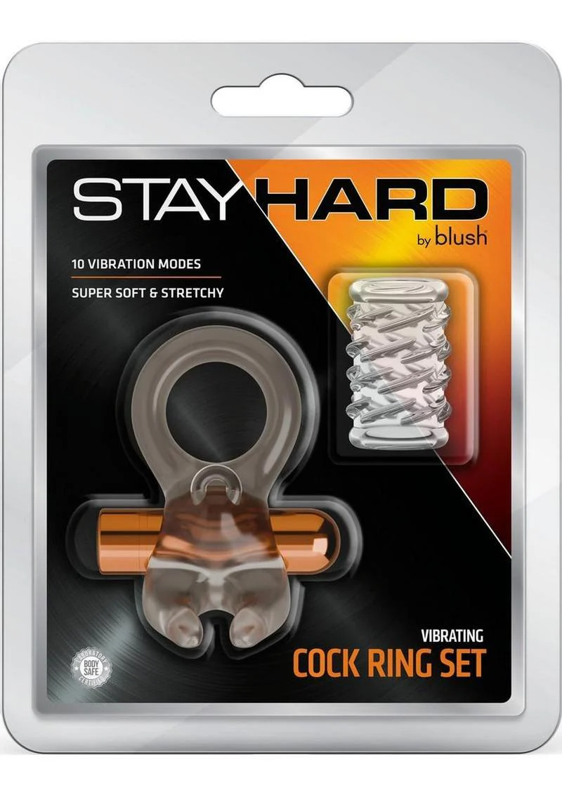 Stay Hard Vibrating Rechargeable Clitoral Stimulating Cock Ring Set with Textured Sleeve - Image 2