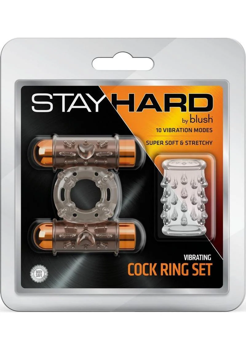 Stay Hard Vibrating Rechargeable Cock Ring Set with Sleeve and 2 Bullets - Image 2