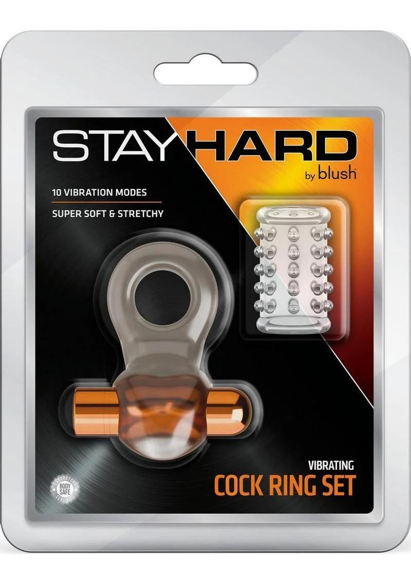 Stay Hard Vibrating Rechargeable Cock Ring Set with Studded Sleeve - Image 2