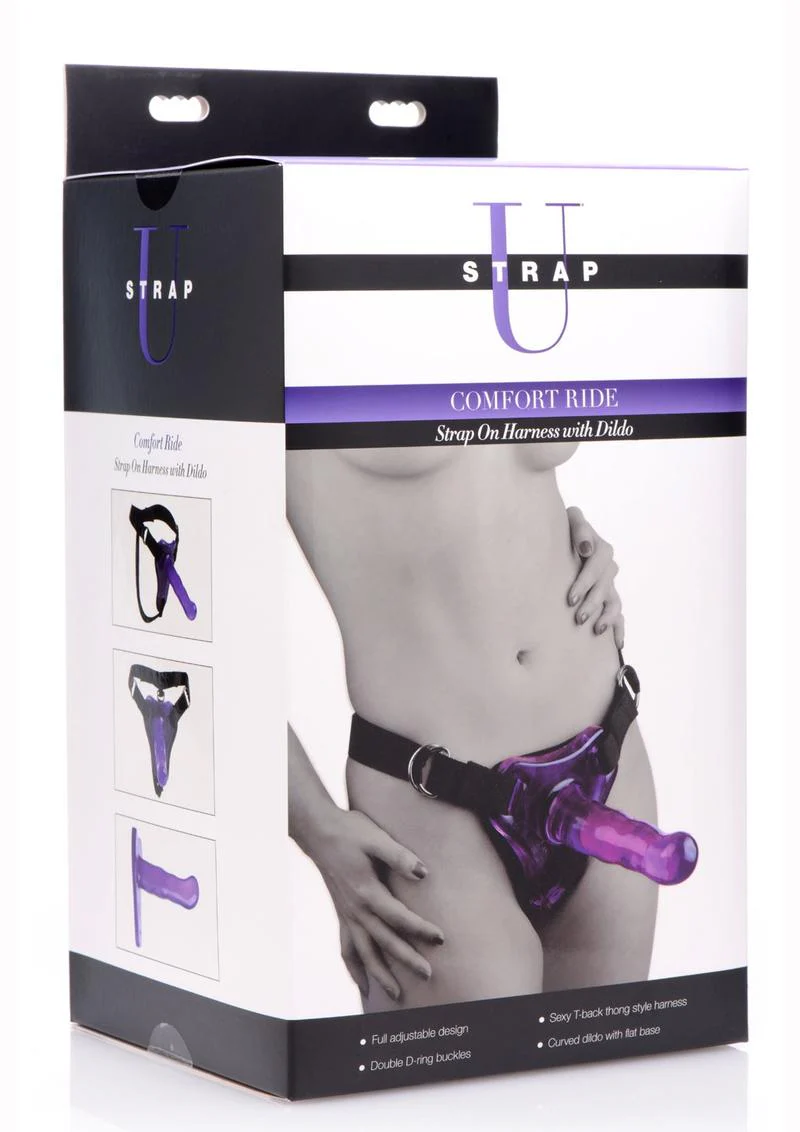Strap U Comfort Ride Black Strap-On Harness with Purple 7in Dildo - Image 2