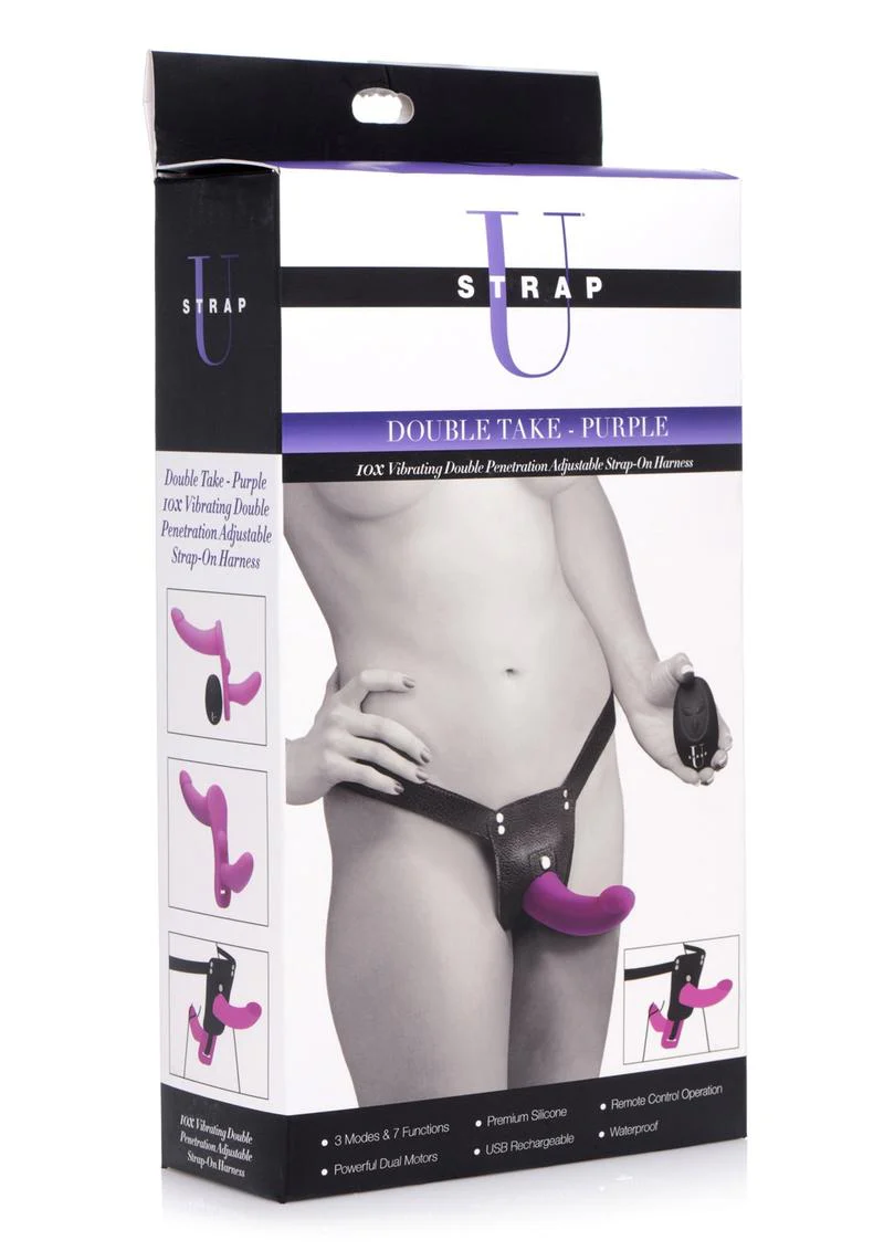 Strap U Double Take Double Penetration Rechargeable Silicone Vibrating Strap-On Harness - Image 6