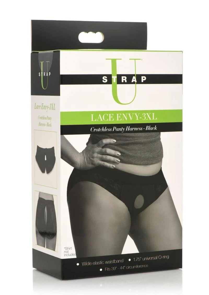 Strap U Lace Envy Black Crotchless Panty Harness - Image 2