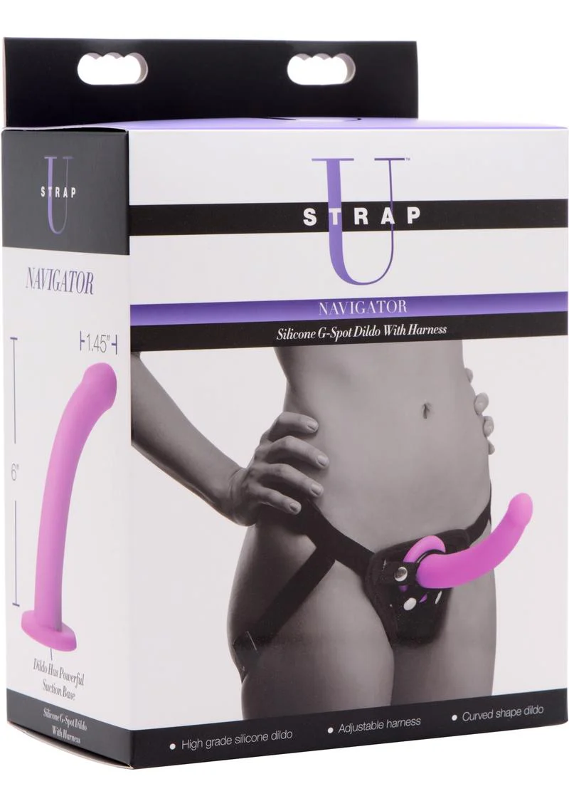 Strap U Navigator Silicone G-Spot 7in Dildo with Harness - Image 2