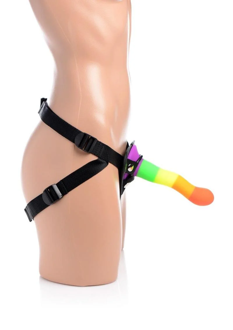 Strap U Proud Rainbow Silicone Dildo with Harness - Image 4