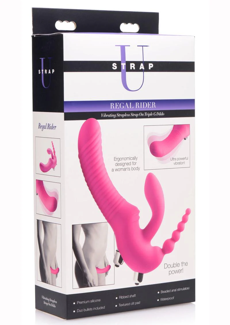 Strap U Regal Rider Vibrating Silicone Strapless Strap-On Triple G 6in Dildo - Image 2