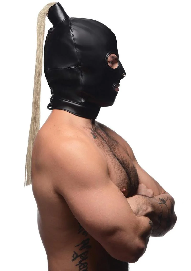 Strict Blonde Ponytail Bondage Hood - Image 3