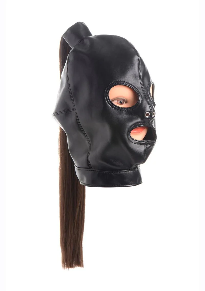 Strict Brunette Ponytail Bondage Hood - Image 3