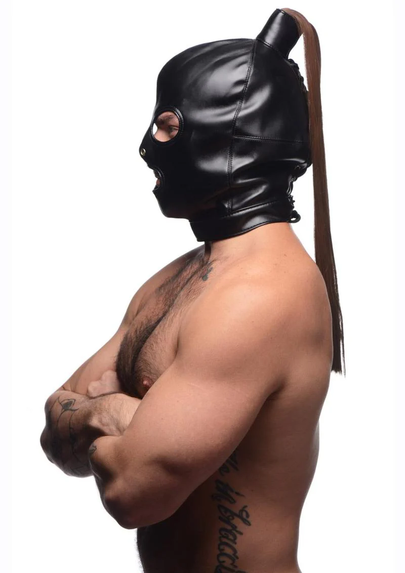 Strict Brunette Ponytail Bondage Hood - Image 4
