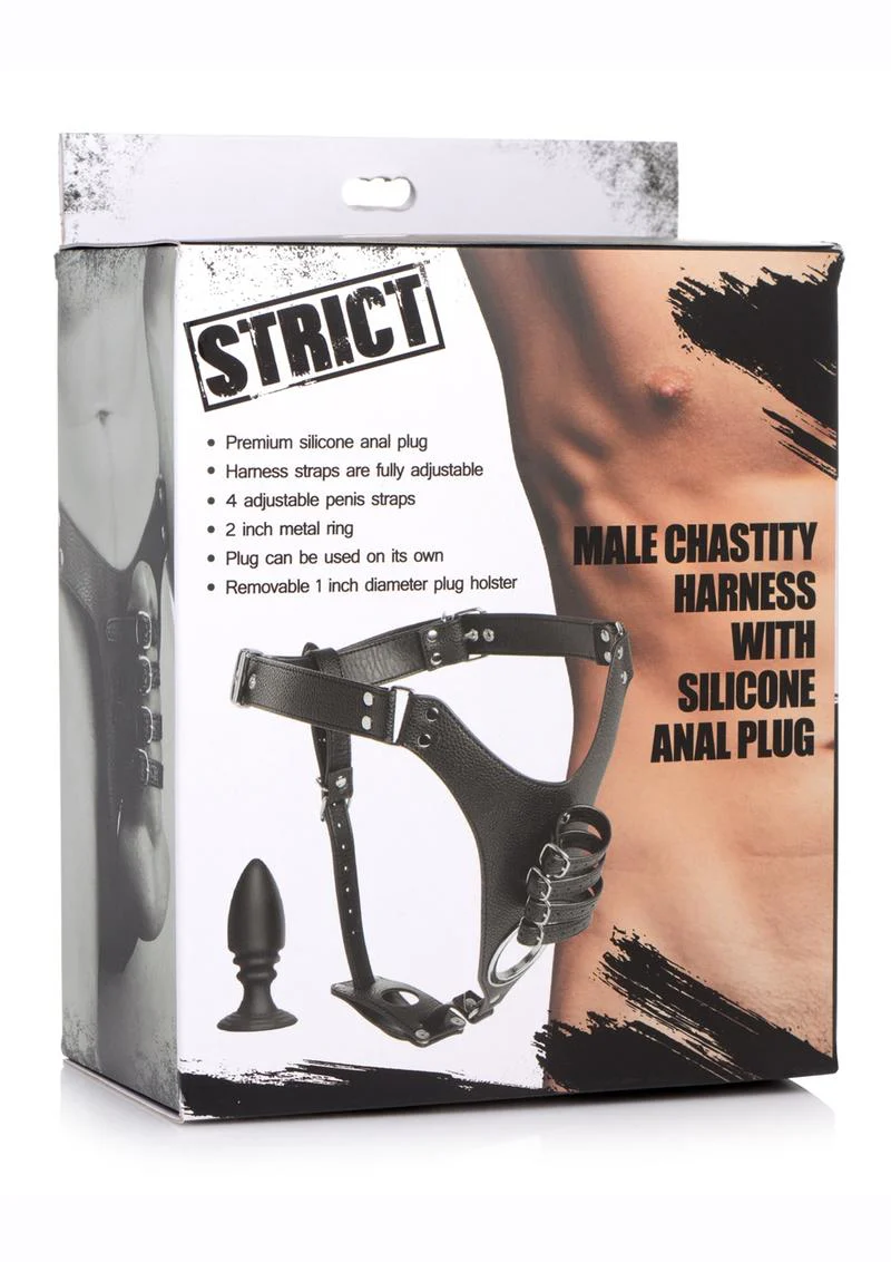Strict Male Chastity Harness with Silicone Anal Plug - Image 2