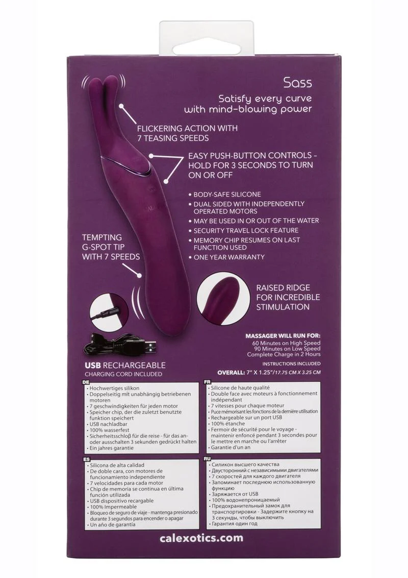 Tempt and Tease Sass Rechargeable Silicone Vibrator with Clitoral Stimulator - Image 4