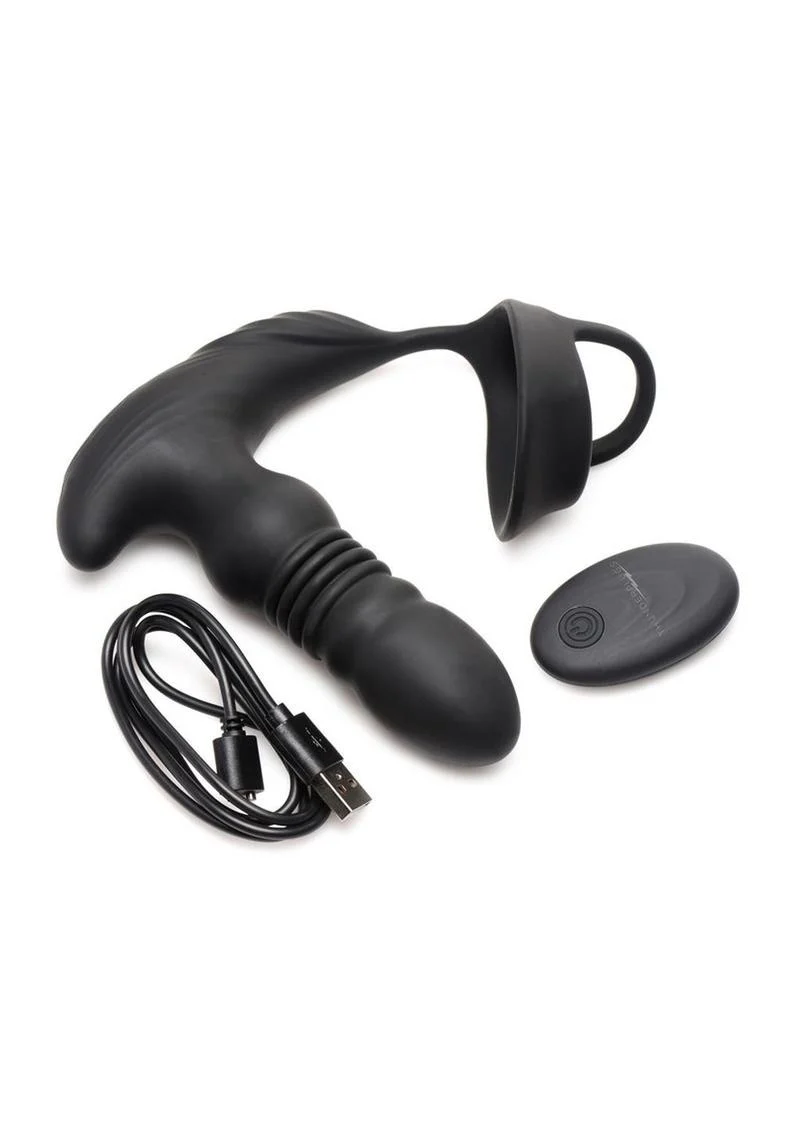 Thunder Plugs Rechargeable 10x Thrusting Silicone Vibrator with Cock and Ball Strap - Image 3