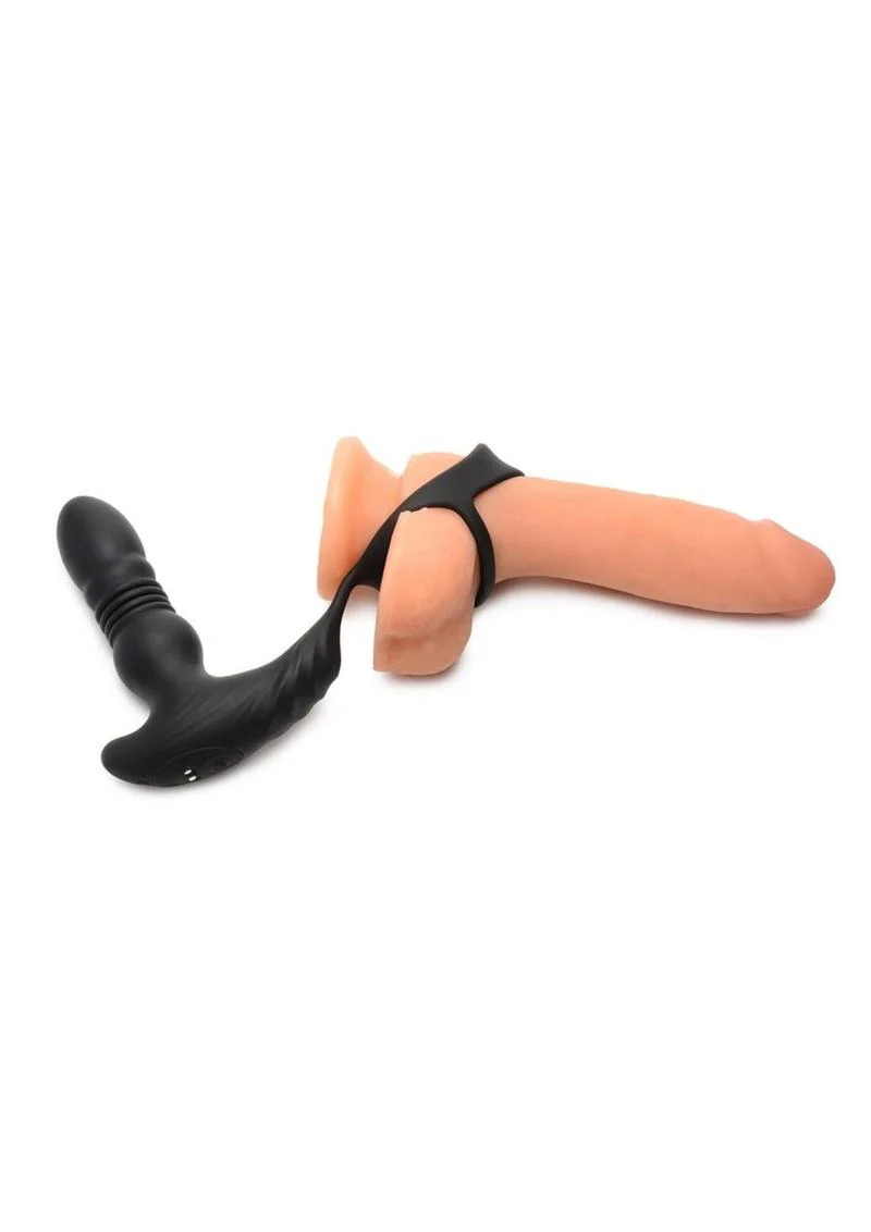 Thunder Plugs Rechargeable 10x Thrusting Silicone Vibrator with Cock and Ball Strap - Image 4