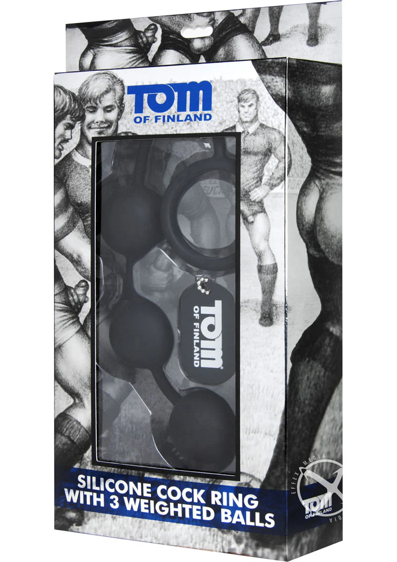 Tom Of Finland Silicone Cock Ring with 3 Weighted Balls - Image 2