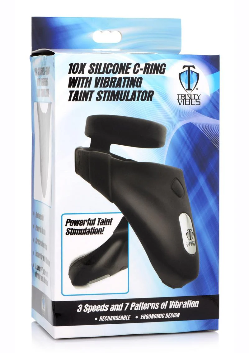 Trinity Men 10x Rechargeable Silicone Cock Ring with Vibrating Taint Stimulator - Image 2