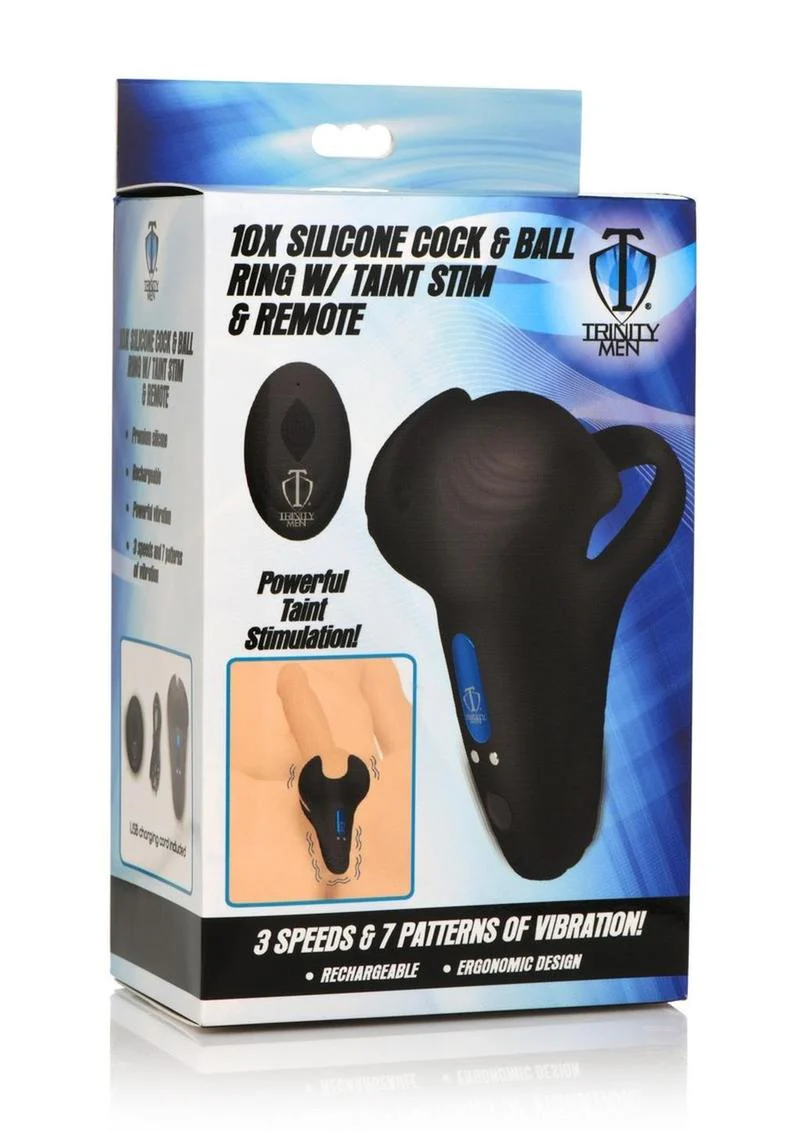 Trinity Men 10x Silicone Cock and Ball Ring with Taint Stim and Remote Control - Image 2