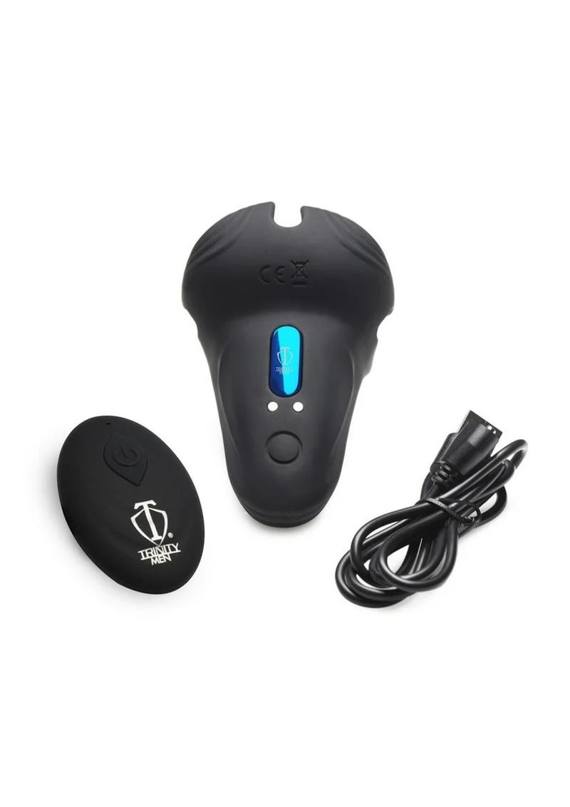 Trinity Men 10x Silicone Cock and Ball Ring with Taint Stim and Remote Control - Image 4