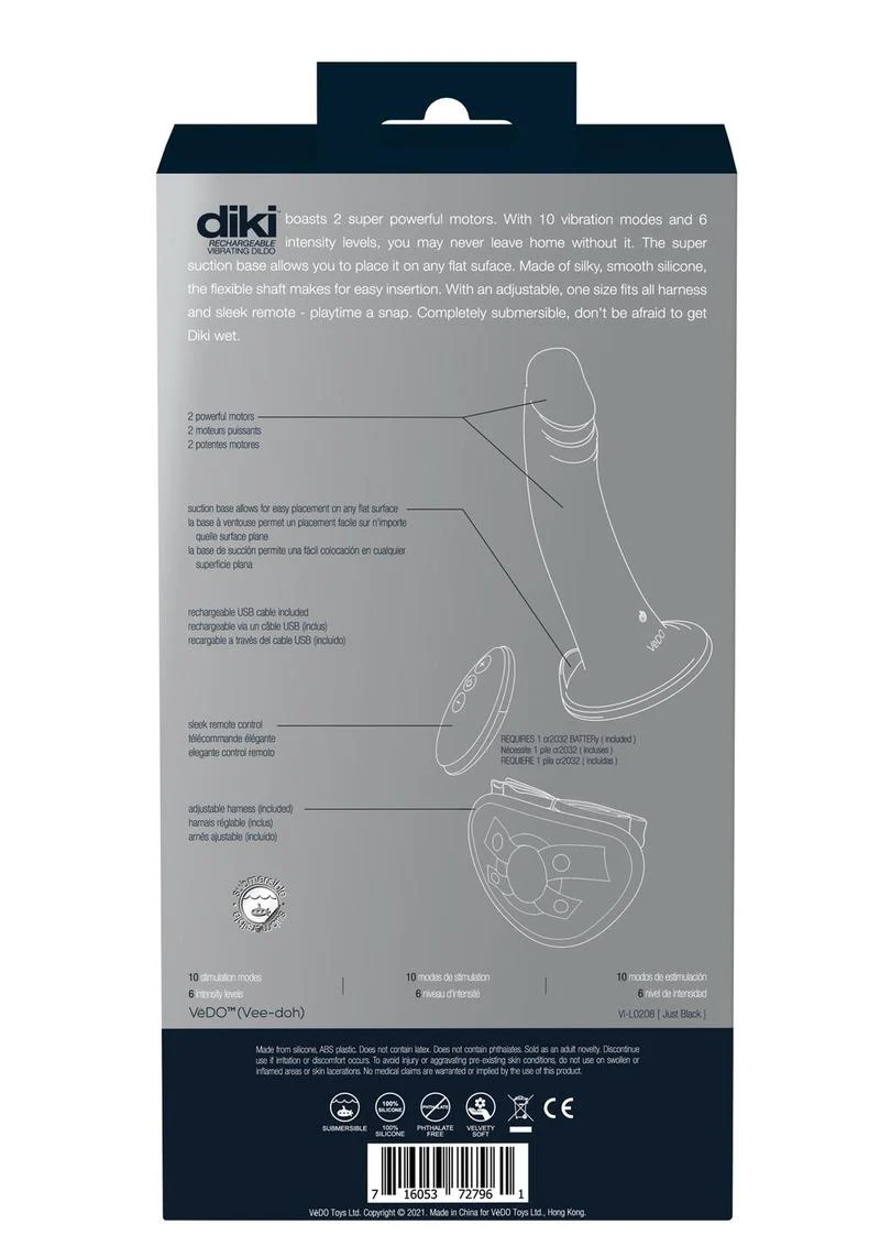 Vedo Diki Rechargeable Silicone Vibrating Dildo with Harness and Remote Control - Just - Image 4